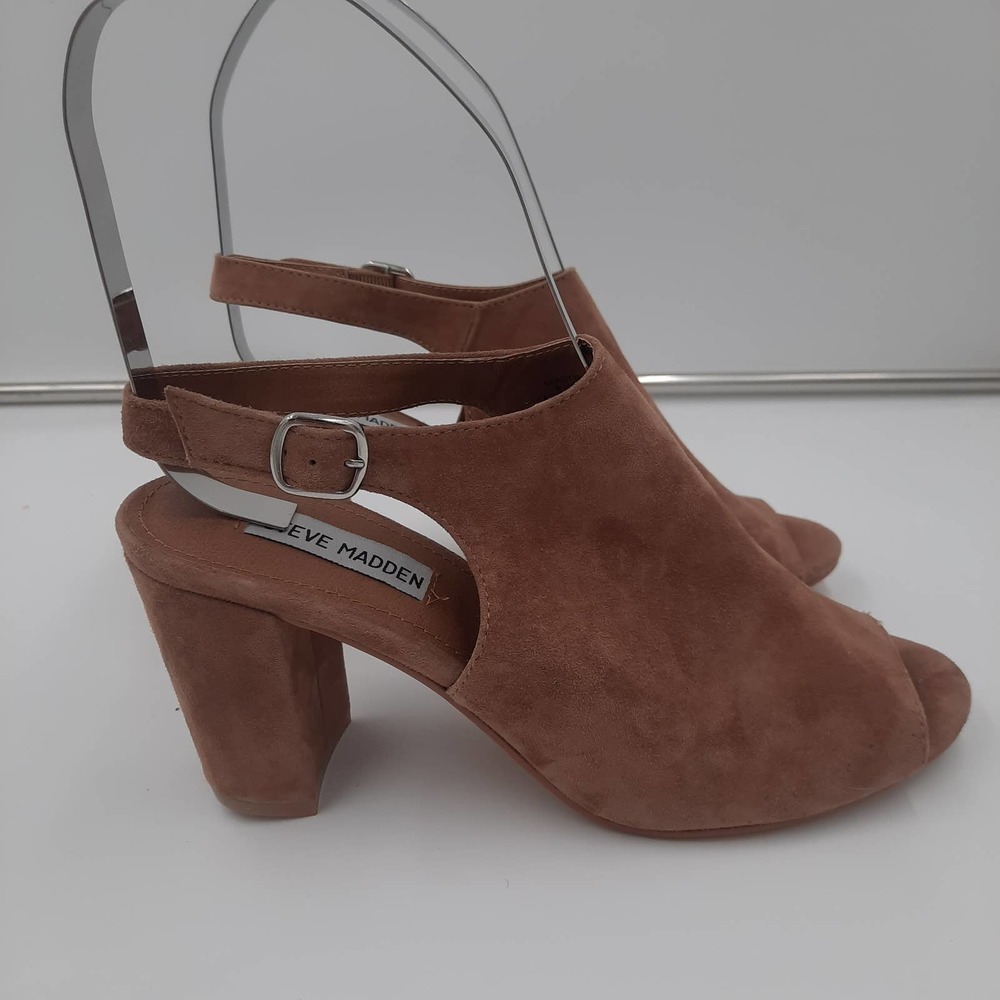 NEW Steve Madden Camel Tan Suede Deagan Dress Slingback Block heels Sandals 8.5